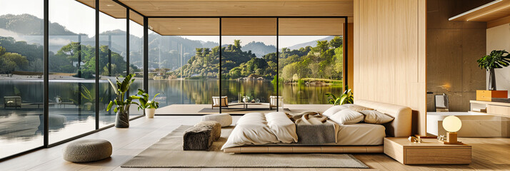 Wall Mural - Serene Lake Landscape, Reflection in Calm Waters, Natures Beauty, Peaceful Morning in the Forest