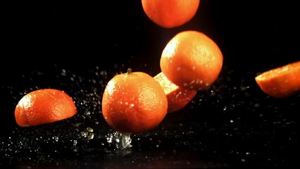 Sticker - Super slow motion fresh tangerines. High quality FullHD footage