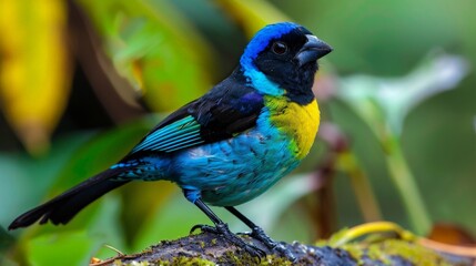 Canvas Print - Blue and yellow bird perched on tree branch