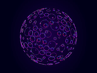 Poster - Abstract 3D Sphere. Circles On Sphere. Science Orb Atom Concept. Abstract 3D Design. Technology Science Style Vector Background.
