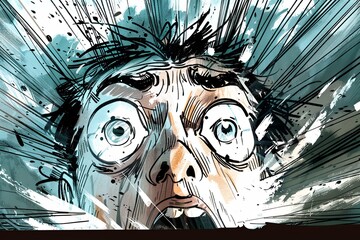 A pop art-inspired comic strip unfolds, depicting the wide-eyed reaction of an individual as they face their deepest fear.