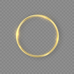 Wall Mural - gold wedding rings with glowing lights and gold sparkles on transparent background. golden metal rin