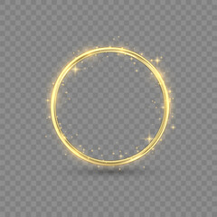 Wall Mural - gold wedding rings with glowing lights and gold sparkles on transparent background. golden metal rin