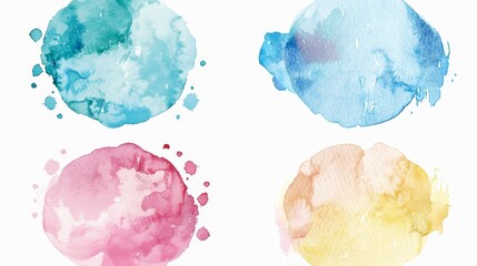 Poster - A set of abstract watercolor circle stains in pastel pastel colors.