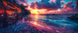 Stunning Beach Sunset with Vibrant Colors Reflecting on the Water, Creating a Peaceful and Romantic Backdrop for Evening Activities
