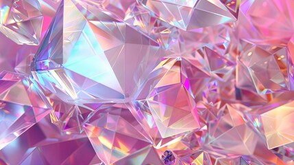 Poster - Detailed 3D render of abstract geometric crystal background, iridescent texture, faceted gemstone.
