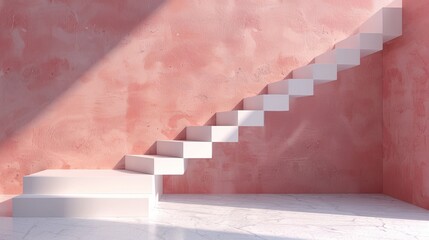 Poster - Empty white cube box stairs. Luxury scene. 3d render pink backdrop...