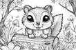 Coloring Pages A cute little raccoon sits happily on a wooden log in a charming coloring book page.