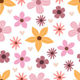 Fototapeta Dinusie - seamless pattern with cartoon flowers. colorful vector, hand drawing. design for fabric, print, textile, wrapper