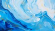 A dynamic and elegant fluid art image showcasing swirls of blue and white interlaced with golden accents representing grace and creativity