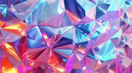Poster - Background of abstract geometric crystal, iridescent texture, faceted gem. 3d render...