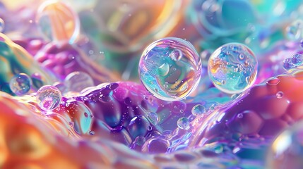 Poster - An abstract 3D artwork with floating liquid blobs, soap bubbles, and metaballs...