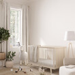 Home interior background, cozy nursery, blank wall, 3D render