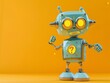 © Valentin - Positive cute baby robot a robot with question mark , confused robot , cute background ,copy space for text