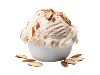 Coconut Almond Fudge ice cream isolated on transparent png background. Generative ai