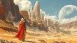 The desert is turned into a sci-fi landscape, illustration digital painting