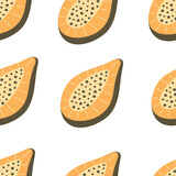 Fototapeta Dinusie - Seamless pattern with cartoon with papaya, decor elements. colorful vector. hand drawing, flat style. design for fabric, print, textile, wrapper