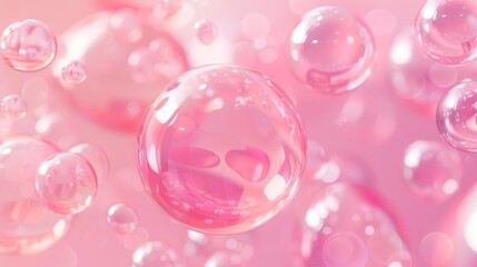 Poster - Background with pink liquid blobs, soap bubbles, and pastel gradient balls.