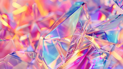 Poster - The background is an abstract geometric crystal background with iridescent textures and liquid. Rendering in 3D....
