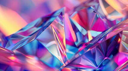 Poster - An abstract geometric crystal background with an iridescent texture and liquid in 3D...