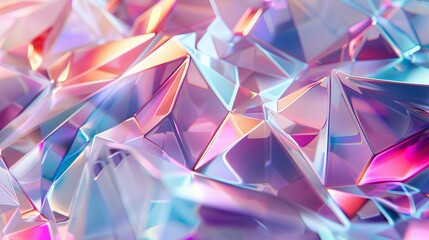Poster - Render of abstract geometric crystal background with an iridescent texture and liquid.