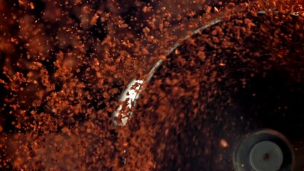 Canvas Print - Super slow motion Coffee beans in a working grinder. High quality FullHD footage