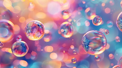 Poster - Holographic floating liquid blobs, soap bubbles, metaballs... Abstract 3D art background.