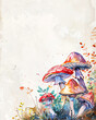 Watercolor Mushroom Illustration Background with Copy Space