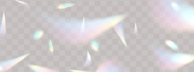 Wall Mural - Colourful vector lens, crystal rainbow  light  and  flare transparent effects.Overlay for backgrounds.Triangular prism concept.