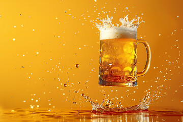 mug of golden beer levitating