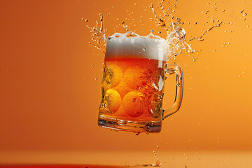 mug of golden beer levitating