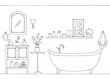 Bathroom graphic home interior black white sketch illustration vector 