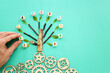 image of cogwheels and tree with people figures. human resources, leadership, management concept