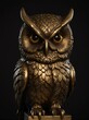 gold owl statue on plain black background close-up portrait from Generative AI
