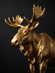 Wall Mural - gold moose statue on plain black background close-up portrait from Generative AI