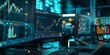 © korisbo - A stock market setup with multiple monitors displaying realtime business data and graphs, showcasing the digital environment of financial trading. With a softly blurred background that accentuates det