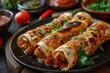 Mexican food - enmoladas on wood background, menu shot