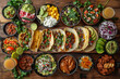 Mexican food - tacos on wood background, menu shot