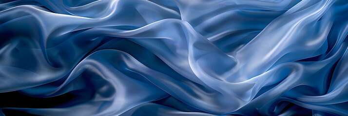 Wall Mural - A close up of a fluid, electric blue silk cloth with a mesmerizing wind wave pattern, resembling the fluidity and movement of water