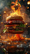 burning burger advert background 
