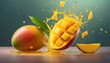 Ripe mango in a splash of juice