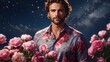 Man with peonies