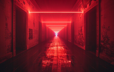 Canvas Print - Laser security system in a corridor created with Generative AI technology