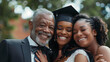 Graduate celebrating with her joyful family, embracing with smiles