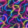 Luminous neon loops meander across a dark surface