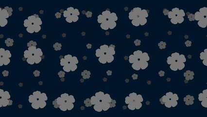 Poster - Geraniums float horizontally from left to right. Parallax fly effect. Floating symbols are located randomly. Seamless looped 4k animation on dark blue background
