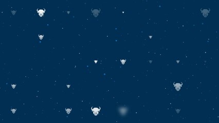 Poster - Template animation of evenly spaced buffalo heads of different sizes and opacity. Animation of transparency and size. Seamless looped 4k animation on dark blue background with stars