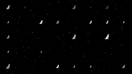 Poster - Template animation of evenly spaced dog symbols of different sizes and opacity. Animation of transparency and size. Seamless looped 4k animation on black background with stars