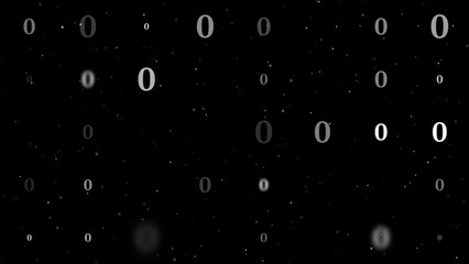Poster - Template animation of evenly spaced number zero symbols of different sizes and opacity. Animation of transparency and size. Seamless looped 4k animation on black background with stars