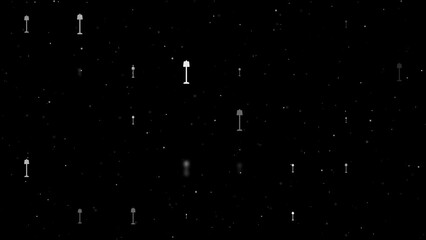 Poster - Template animation of evenly spaced floor lamp symbols of different sizes and opacity. Animation of transparency and size. Seamless looped 4k animation on black background with stars